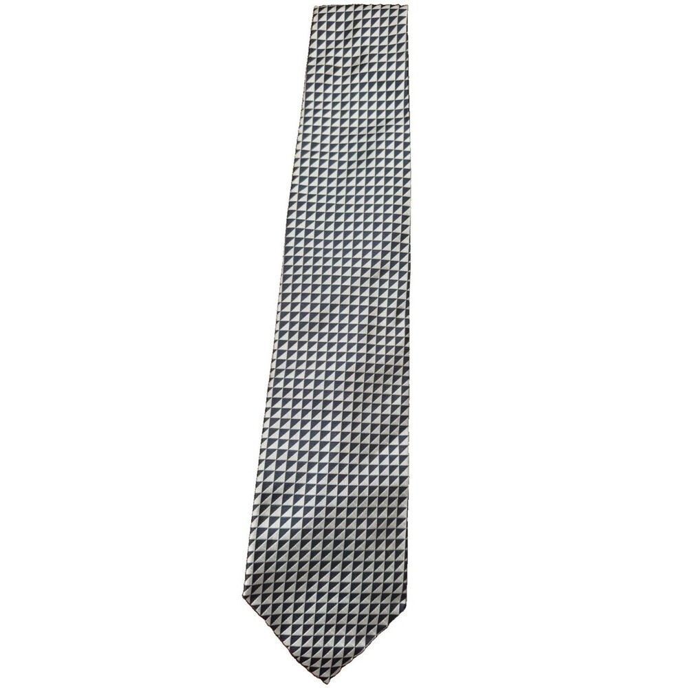Lauren Ralph Lauren Blue Silver Geometric Print Hand Finished Silk Tie